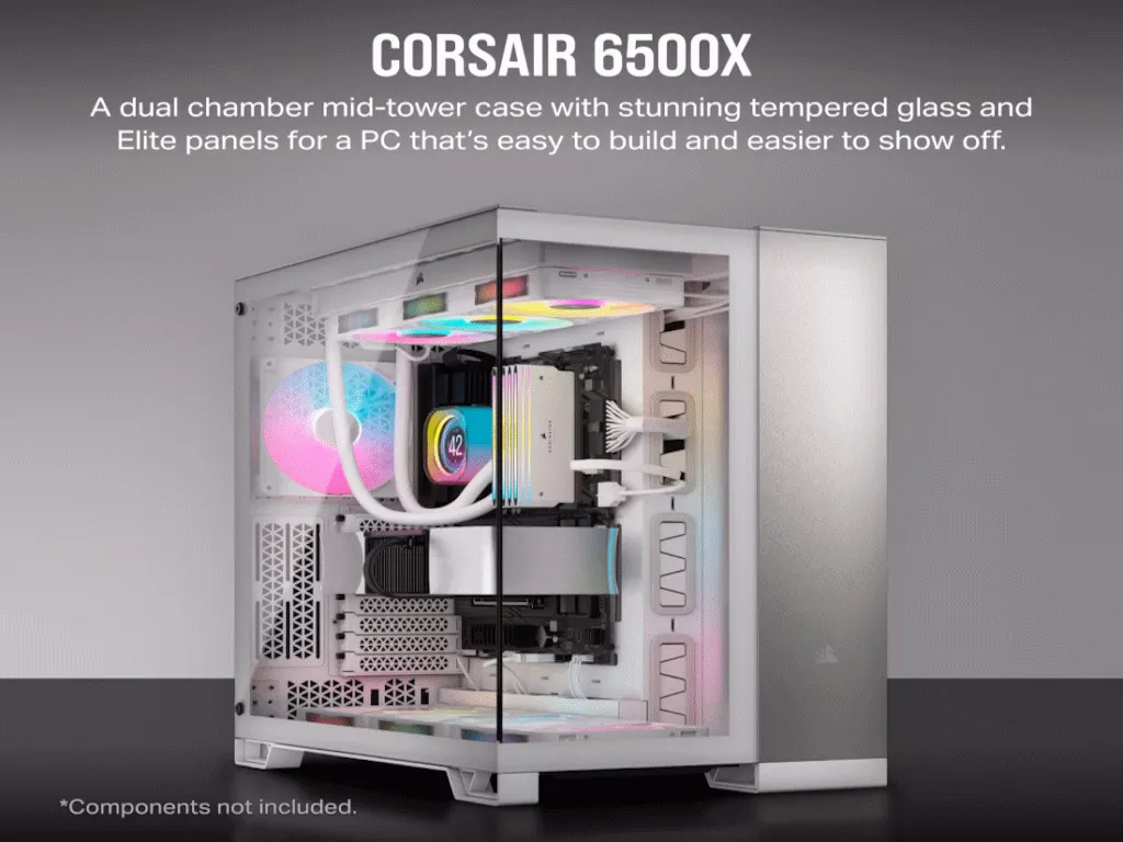 Corsair Kucište CORSAIR 6500X Mid-Tower/dve komore/kaljeno staklo/bez napajanja/bela/saten sivo aluminijum Slika 7