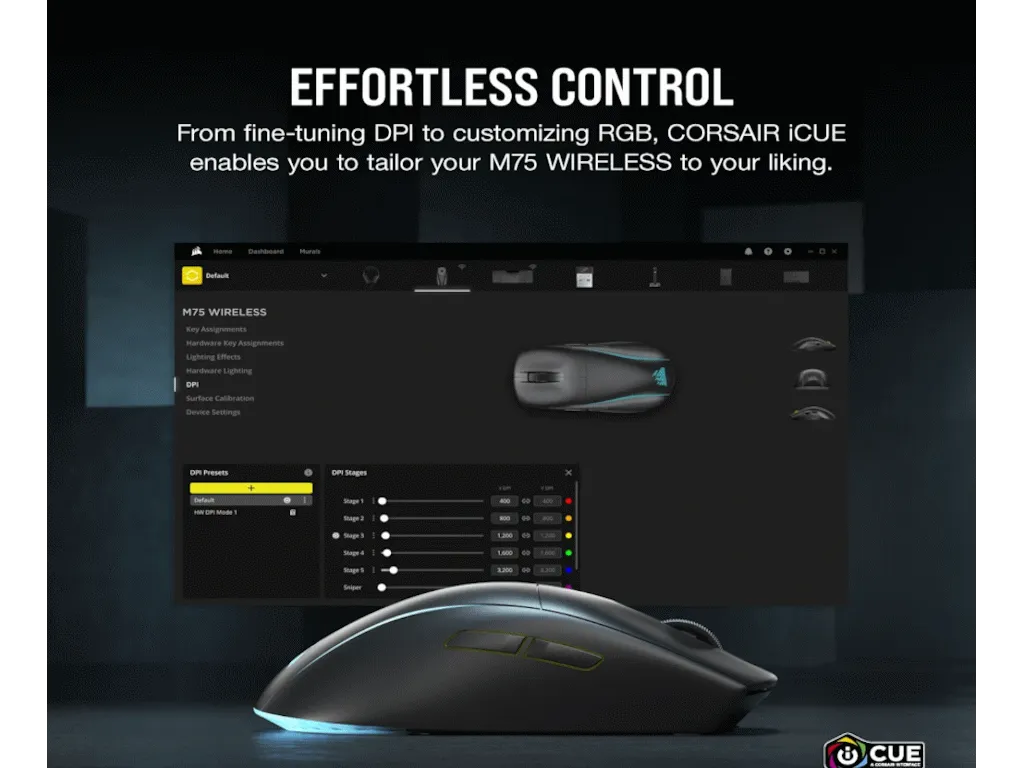 Corsair Miš CORSAIR M75 bežicni/CH-931D010-EU/RGB/gaming/crna Slika 10
