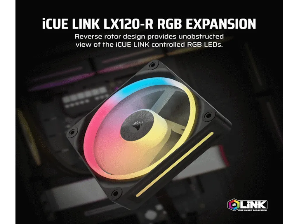 Corsair Kuler za PC CORSAIR iCUE LINK LX120-R/RGB/120mm/single fan/crna Slika 6