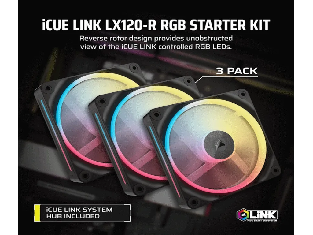Corsair Kuler za PC CORSAIR iCUE LINK LX120-R/RGB/120mm/triple fan kit/crna Slika 6