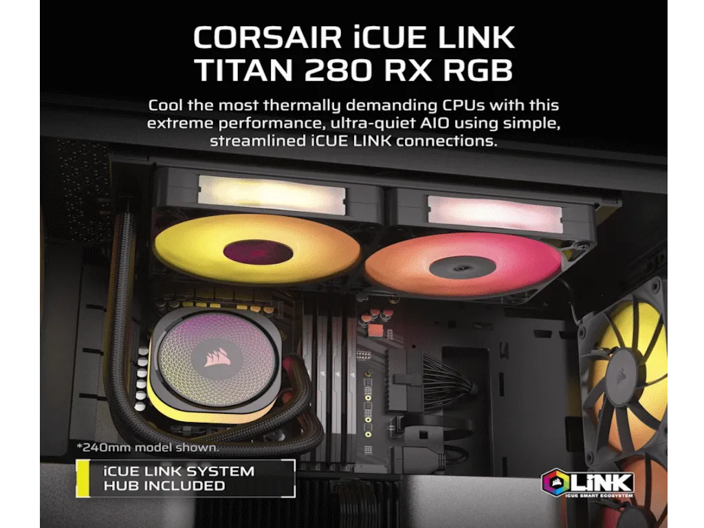Corsair Kuler za CPU CORSAIR iCUE LINK TITAN 280 RX/RGB/AIO/280mm/dual fan/vodeno hladenje/crna Slika 4