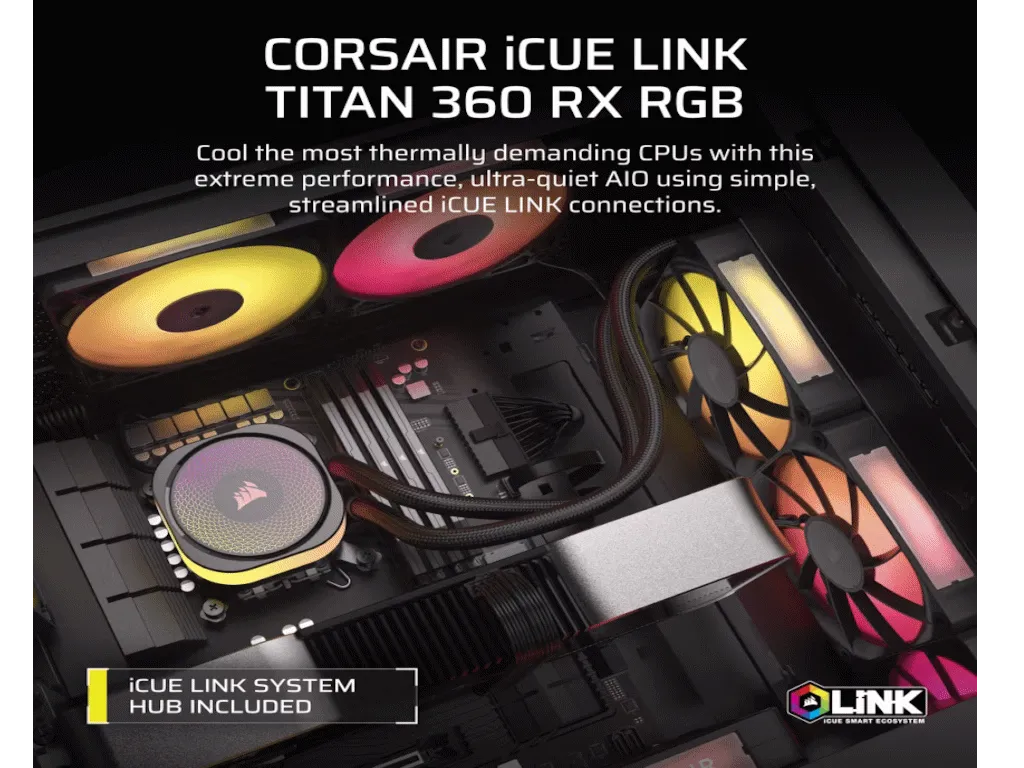 Corsair Kuler za CPU CORSAIR iCUE LINK TITAN 360 RX/RGB/AIO/360mm/triple fan/vodeno hladenje/crna Slika 2