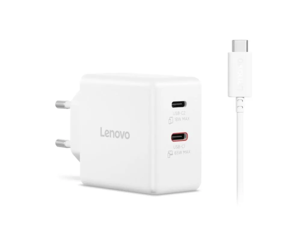 Lenovo Dual USB-C 65W GaN punjac beli Slika 1