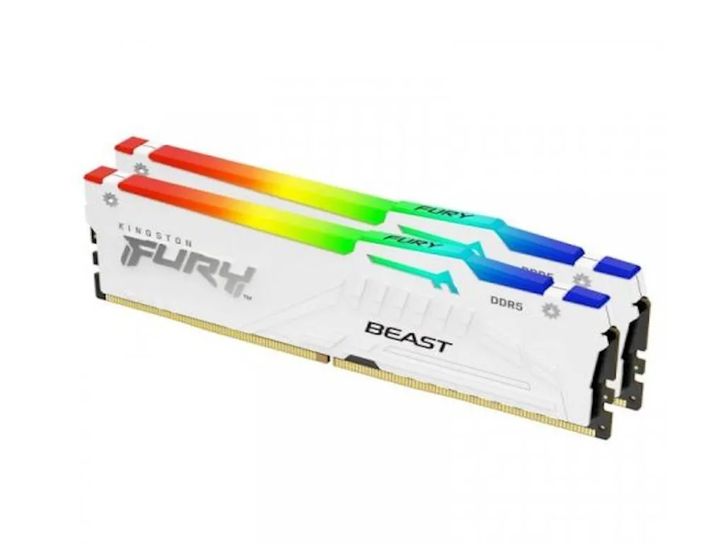 Kingston Memorija KINGSTON 32GB(2x16GB)/DIMM/DDR5/5200MHz/CL36/FURY Beast RGB/bela Slika 1
