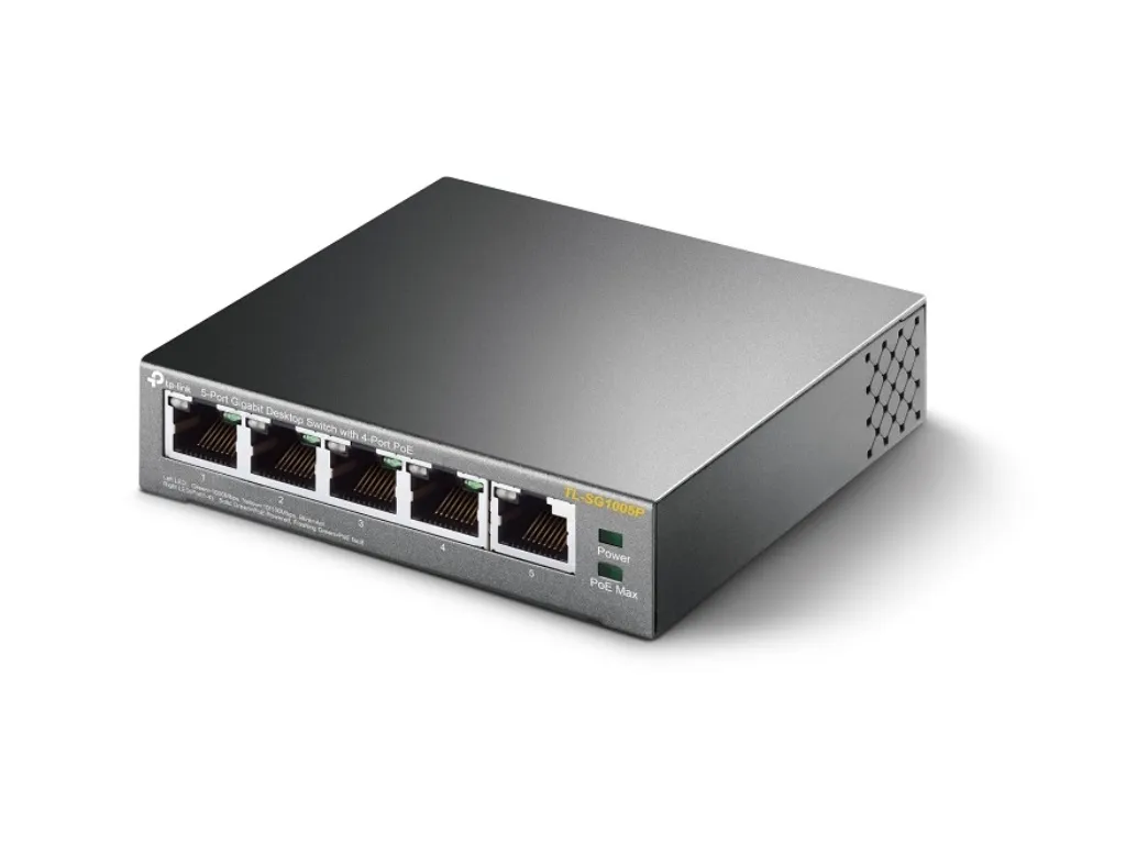 TP-Link Switch TP-LINK TL-SG1005P Gigabit/5x RJ45/10/100/1000Mbps/4x PoE+/56W PoE/metalno kuciste Slika 1