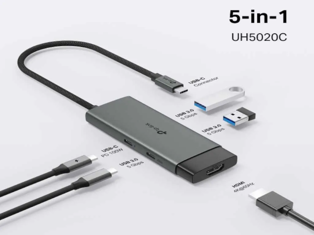 TP-Link Hub TP-LINK UH5020C USB Type-C 5-Port Hub/1*HDMI 4K@60Hz/1*PD 100W/1*USB Type-C 5Gbps 2*USB Type-A 5 Slika 2