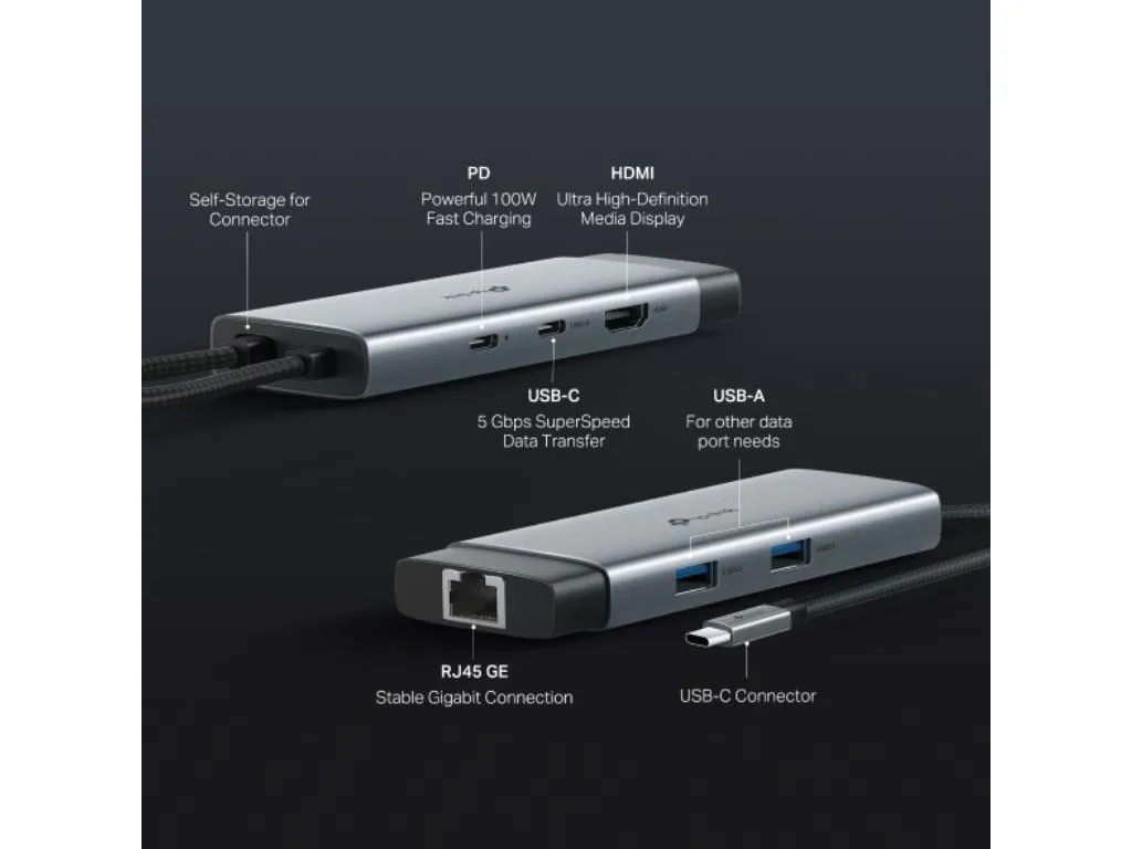 Hub TP-LINK UH6120C USB Type-C 6-Port Hub/1×USB-C/1× HDMI 4K 60Hz Port/1 USB-C PD 100W Port/1× RJ4 Slika 5
