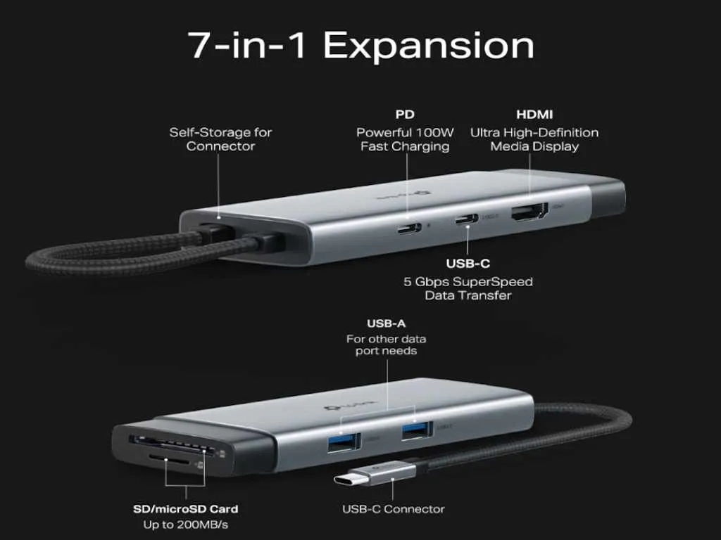 TP-Link Hub TP-LINK USB Type-C 7-Port Hub/1USB-C /1 HDMI 4K 60Hz Port,1 × USB-C PD 100W Port,1 × SD Slika 3