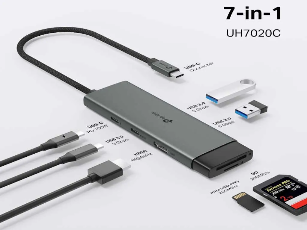 TP-Link Hub TP-LINK USB Type-C 7-Port Hub/1USB-C /1 HDMI 4K 60Hz Port,1 × USB-C PD 100W Port,1 × SD Slika 4
