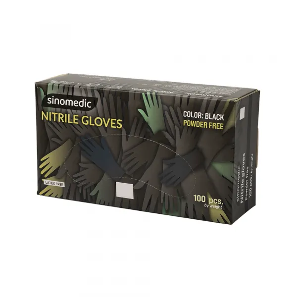 Nitril Rukavice NITRIL bez pudera Sinomedic S 1/100 crne Slika 1