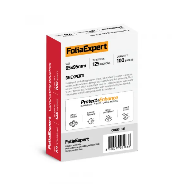 Folija za plastifikaciju FoliaExpert 65x95mm 125 mic Slika 2
