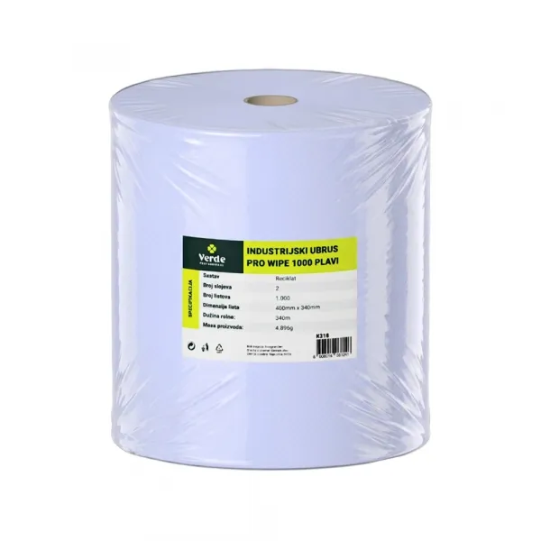 Verde papir Ubrus industrijski VERDE Pro Wipe 1000 list., 340x400mm, plavi Slika 1