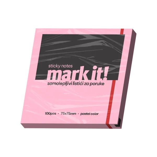 Mark IT Samolepljivi listići Mark 100lis, 75x75mm roze Slika 1