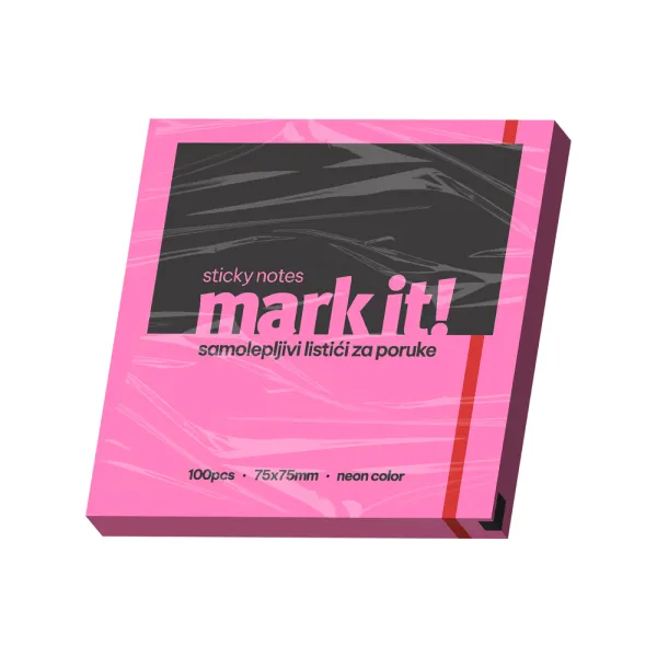 Mark IT Samolepljivi listići Mark 100lis, 75x75mm NEON roze Slika 1