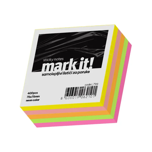 Mark IT Kocka samolepljivi listići Mark 400lis, 75x75mm mix NEON Slika 1