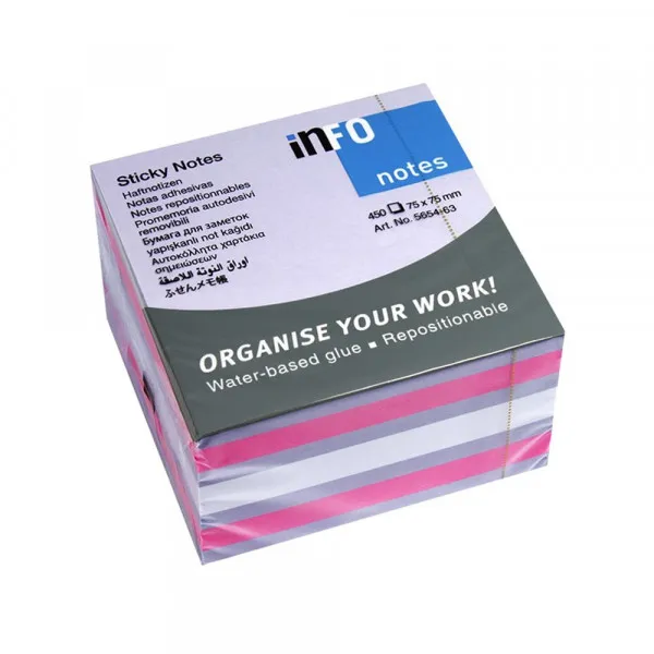 Info notes Kocka samolepljivi listići INFO NOTES 450 lis, 75x75 violet mix 5654-63 Slika 1