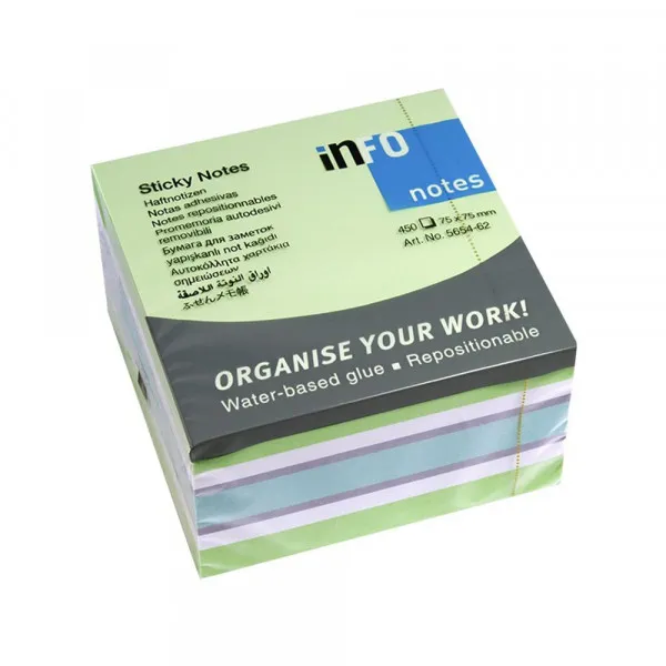 Info notes Kocka samolepljivi listići INFO NOTES 450 lis, 75x75 green mix 5654-62 Slika 1
