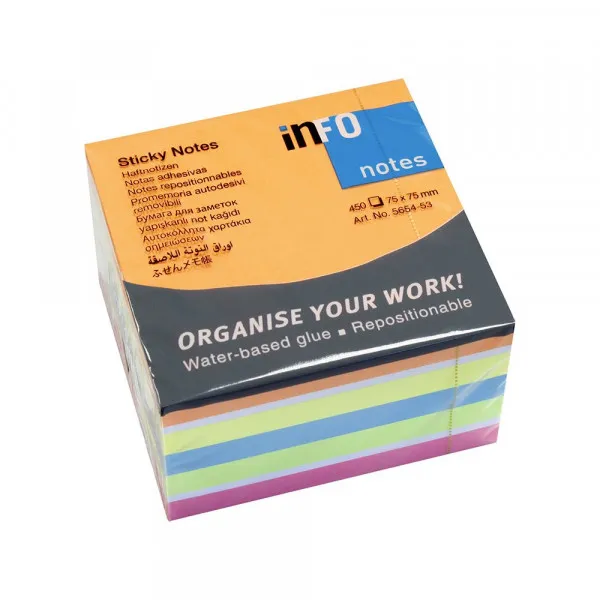 Info notes Kocka samolepljivi listići INFO NOTES 450 lis, 75x75 brilliant mix 5654-53 Slika 1
