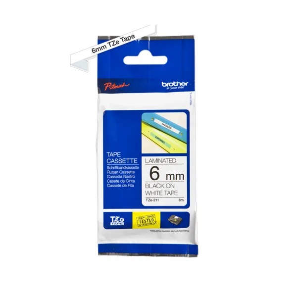 Brother TZe-211 crna na belo 6mm Slika 1