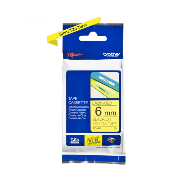 Brother TZe-611 crna na žuto 6mm Slika 1