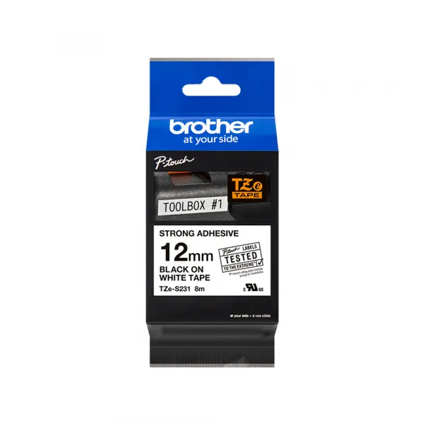 Brother TZeS-231 Jako lepljiva traka crna na belo 12mm Slika 1