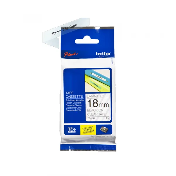 Brother TZe-141 crna na prozirno 18 mm Slika 1