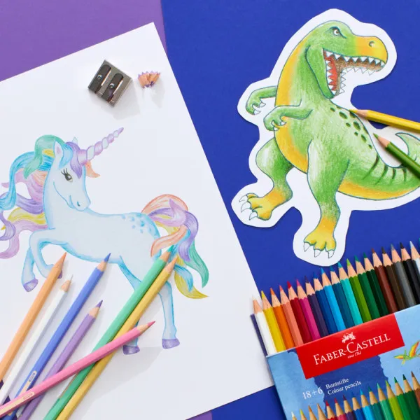 Drvene Bojice Faber Castell Dino Klasik 1/18+3 met+3 neon + stikeri 111222 Slika 3