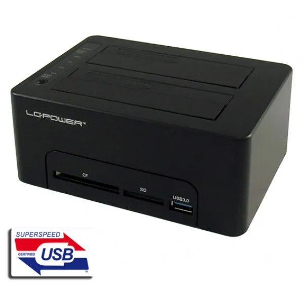 LC Power HDD D. Station dual bay LC-DOCK-U3-CR 2xSSD/HDD, Black, Cardreader,1xUSB3.0 HUB Slika 1