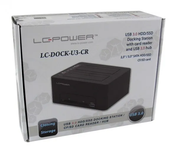 LC Power HDD D. Station dual bay LC-DOCK-U3-CR 2xSSD/HDD, Black, Cardreader,1xUSB3.0 HUB Slika 2