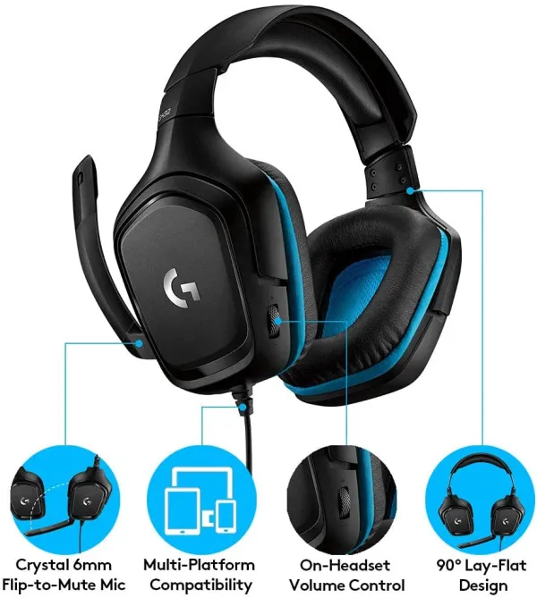 Slusalice sa mikrofonom Logitech G432 Black Blue 981-000770 Slika 2