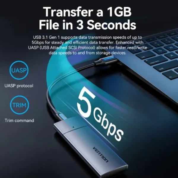 SSD Rack Vention KPEH0 M.2 NGFF USB-C 3.1 Aluminium Slika 3