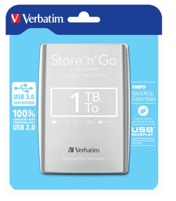 HDD E2.5" Verbatim 1TB USB 3.0 Store'n'Go 53071, Silver Slika 1