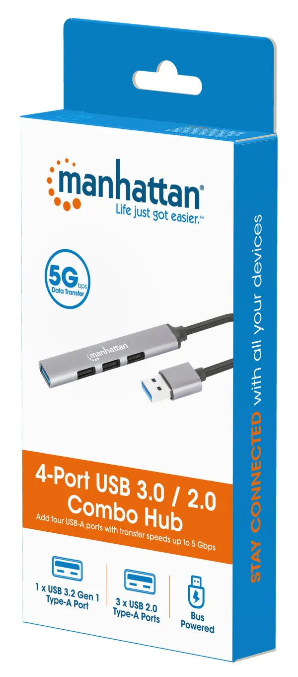 USB HUB 4port Manhattan 168427 3.0/3xUSB 2.0 480Mbps/1xUSB 3.0 5Gbps/sivi Slika 3