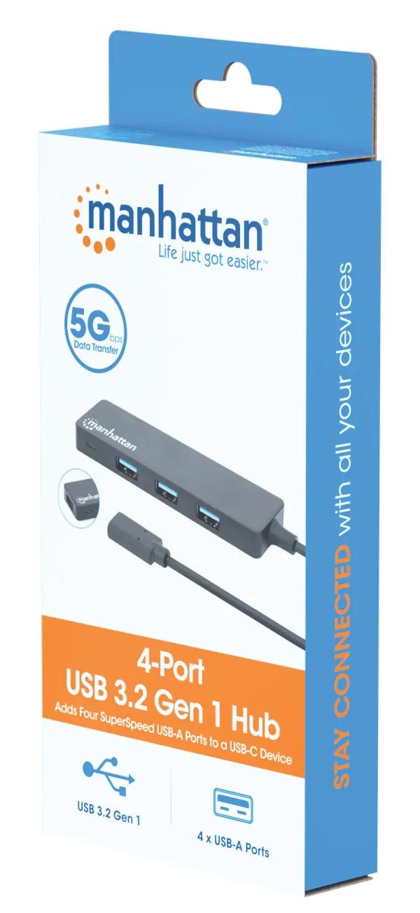 USB-C HUB 4port Manhattan 164924 3.2 G1/5Gbps/Crni Slika 3