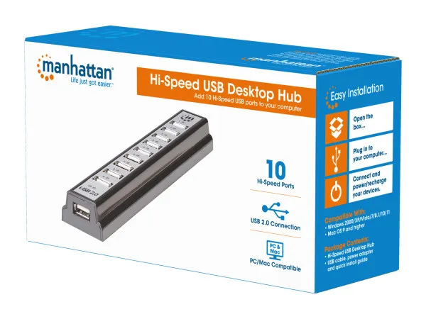 USB HUB 10port Manhattan 161572 2.0/480Mbps/Crni Slika 2