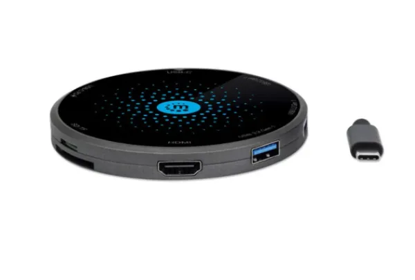 Docking station Manhattan 166560 8in1 USB-C - HDMI/3xUSB/CR/PD 60W/bež. punjač Slika 3