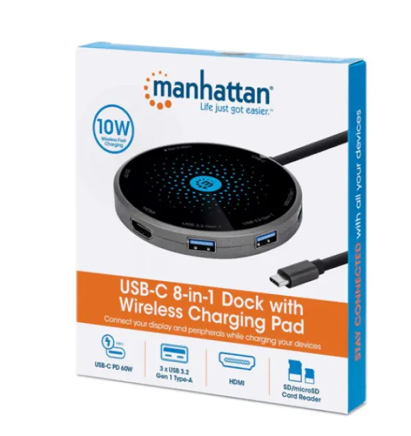 Docking station Manhattan 166560 8in1 USB-C - HDMI/3xUSB/CR/PD 60W/bež. punjač Slika 4
