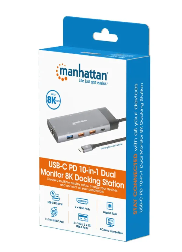 Docking station Manhattan 130714 10in1 USB-C - 2xHDMI/5xUSB/LAN/PD 100W Slika 6