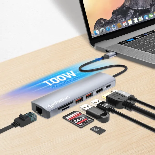 Docking station Manhattan 153966 USB-C - HDMI/USB-A/C/GLAN/CR/PD100W Slika 3
