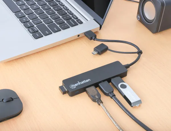 USB-C HUB 4port Manhattan 180863 3.2 G1+USB-C/5Gbps/Crni Slika 3