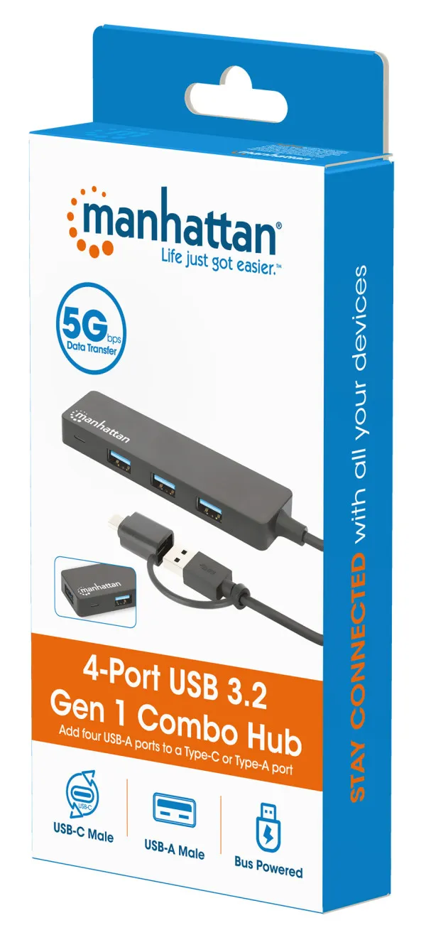 USB-C HUB 4port Manhattan 180863 3.2 G1+USB-C/5Gbps/Crni Slika 4