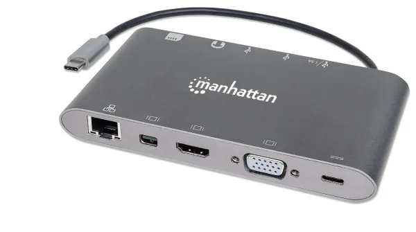 Docking station Manhattan 152808 7in1 USB-C - HDMI/VGA/mDP/3xUSB/LAN/CR/PD 60W Slika 1