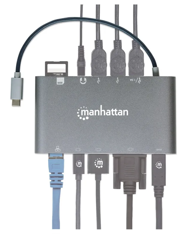 Docking station Manhattan 152808 7in1 USB-C - HDMI/VGA/mDP/3xUSB/LAN/CR/PD 60W Slika 2