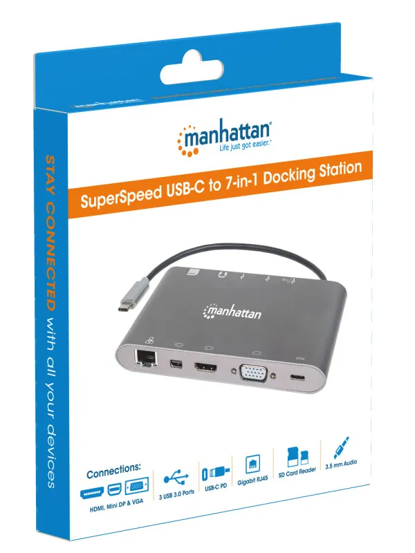 Docking station Manhattan 152808 7in1 USB-C - HDMI/VGA/mDP/3xUSB/LAN/CR/PD 60W Slika 4