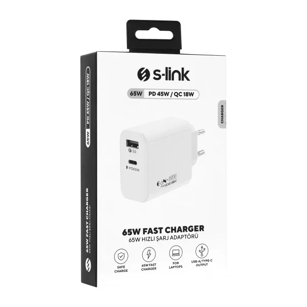 Strujni adapter S-link SL-EC69 65W PD 45W/QC 18W USB-C/USB-A Brzo punjenje Slika 2