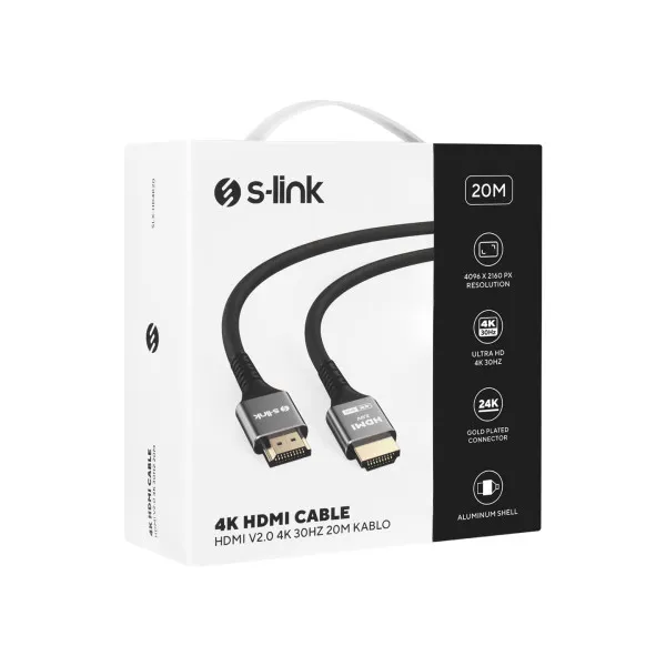 Kabl S-link SLX-HD4K20 HDMI na HDMI M/M v2.0 4K/30Hz Metal 20m Slika 2