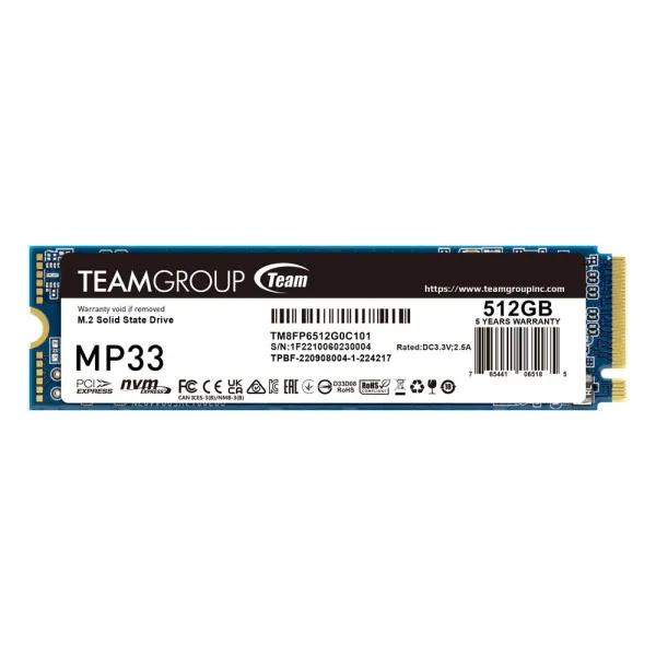 SSD M.2 NVMe TeamGroup 512GB MP33 Gen3x4 1700MBs/1400MBs TM8FP6512G0C101 Slika 1