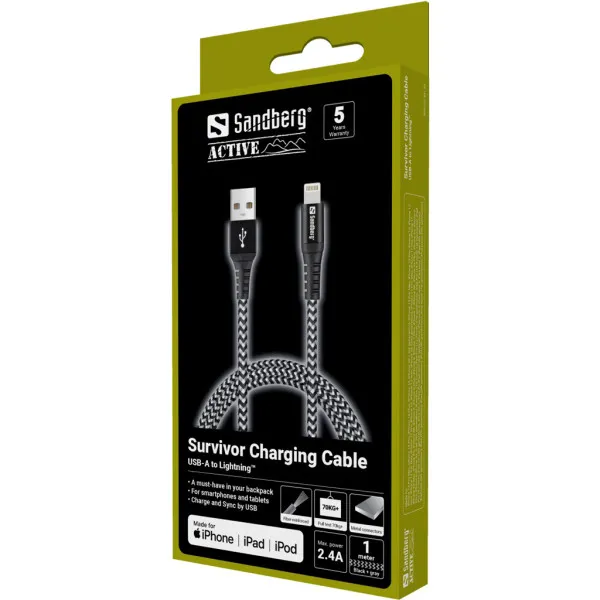 Kabl Sandberg Survivor 441-35 USB-A/Lightning 1m Slika 2
