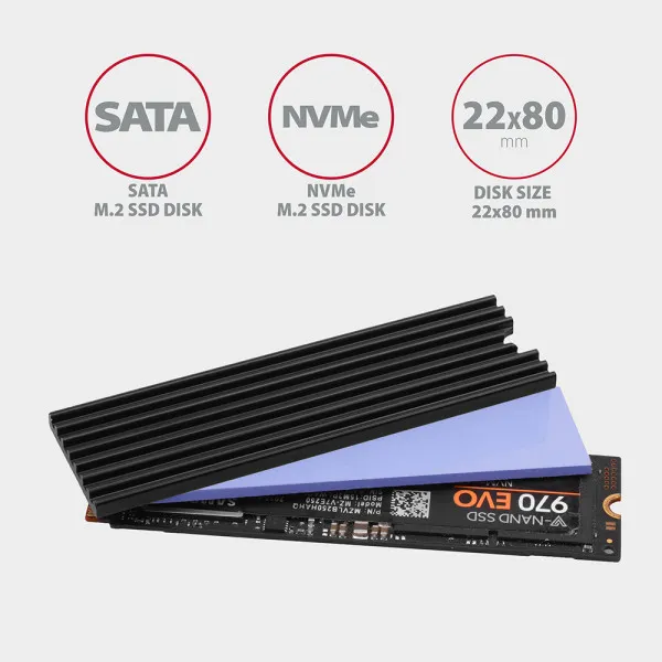 Axagon SSD M.2 Hladnjak AXAGON CLR-M2L6 passiv M.2-SSD-2280 6 mm, Crni Slika 5