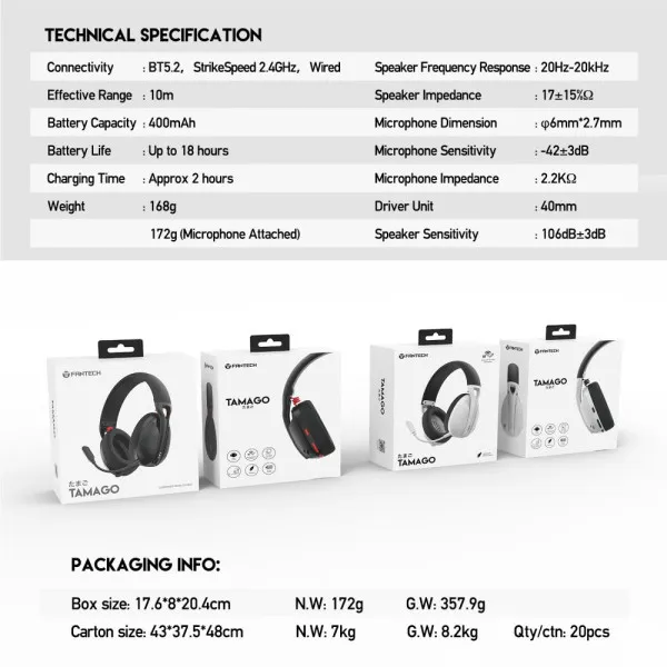 Bluetooth slušalice Fantech WHG01 Tamago Space Edition bele Slika 4